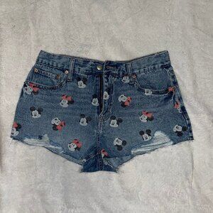 Aero high-rise denim shorts with Mickey & Minnie print, size 4